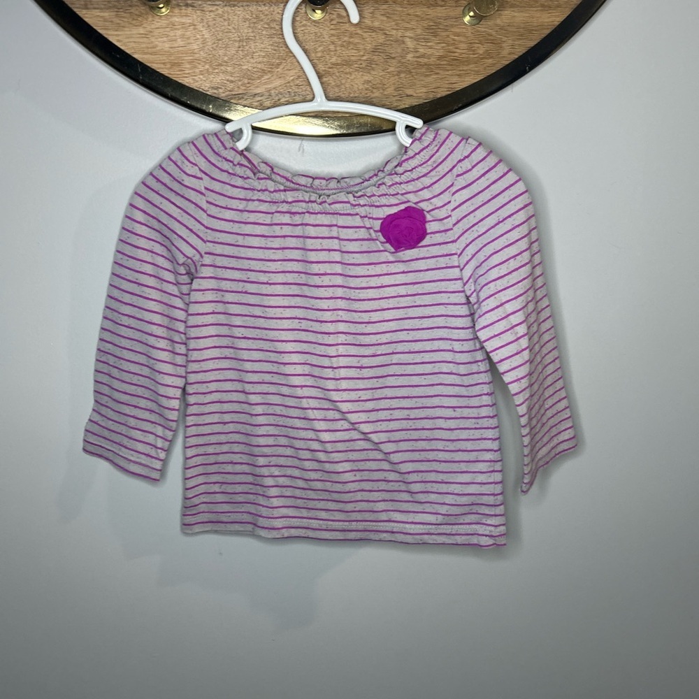 5 for $30 Circo Striped Pink Kids Shirt with Flower Accent 12 Months